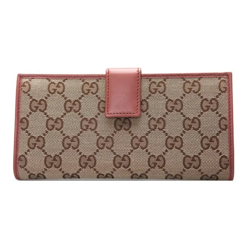 GUCCI Fabric With Leather Handheld Wallet Women's Beige Yellow-3