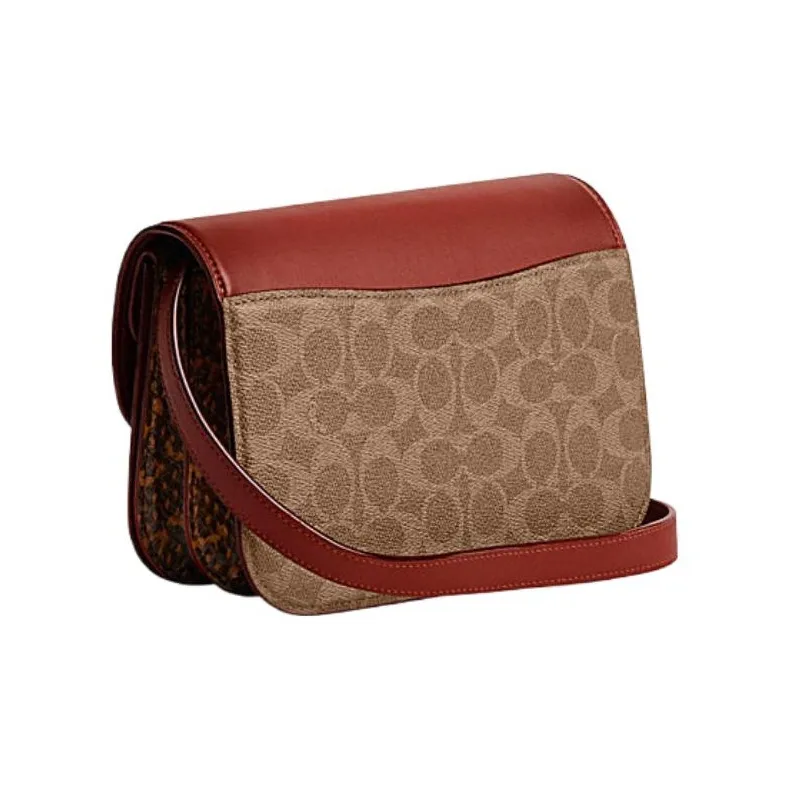 COACH Canvas With Leather And Snake Skin Messenger Bag Crossbody Bag Shoulder Bag Women's Brown & Red-1
