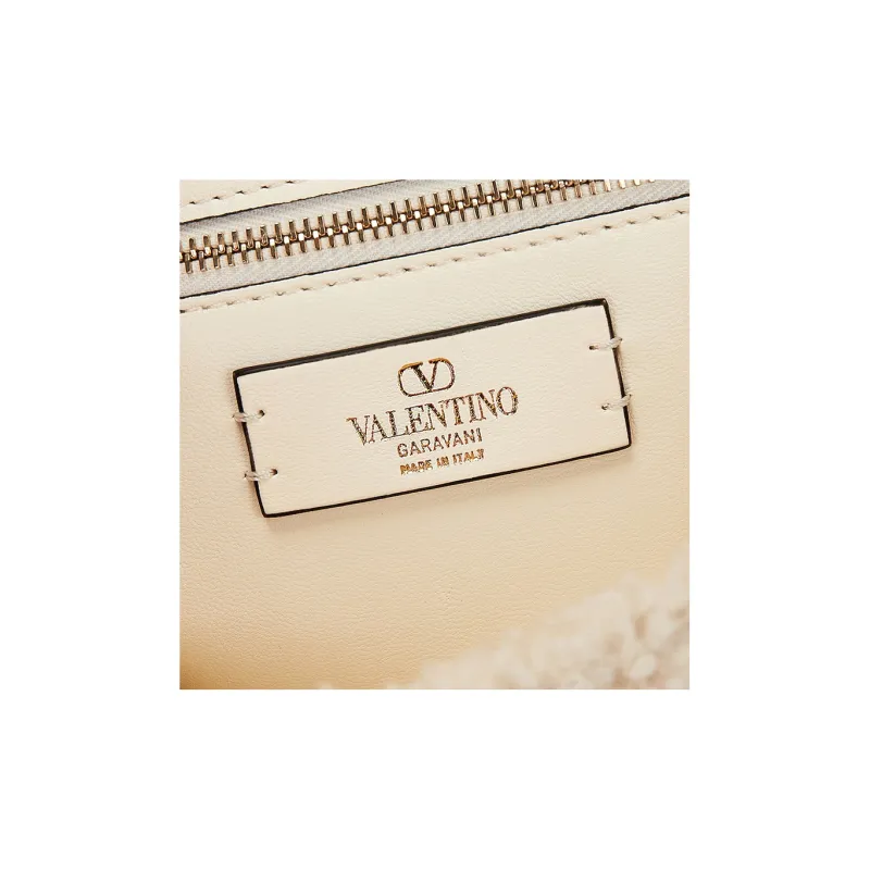 Valentino Shearling Crossbody Bag Handbag Shoulder Bag Medium Size Women's Ivory-5