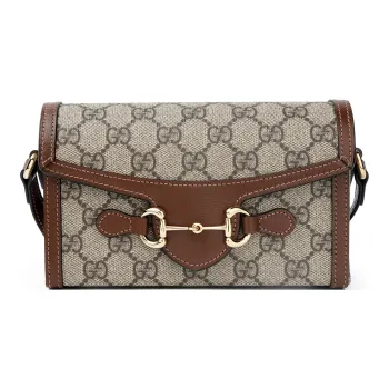 GUCCI Horsebit 1955 Canvas With Leather Box Bag Shoulder Bag Crossbody Bag Mini Unisex Brown/Ebony