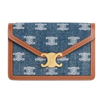 CELINE Triomphe Denim With Calfskin Wallet, Shoulder Bag, Crossbody Bag Regular Women's Marine Blue/Tan