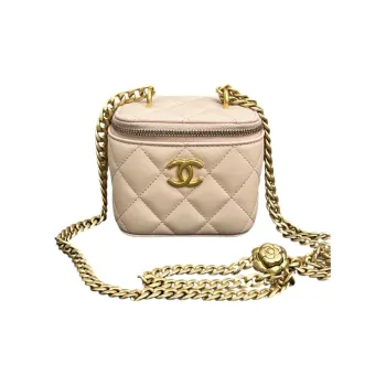 CHANEL Sheepskin Square Box Shoulder Bag, Crossbody Bag Trumpets Women's Milk Tea Nude
