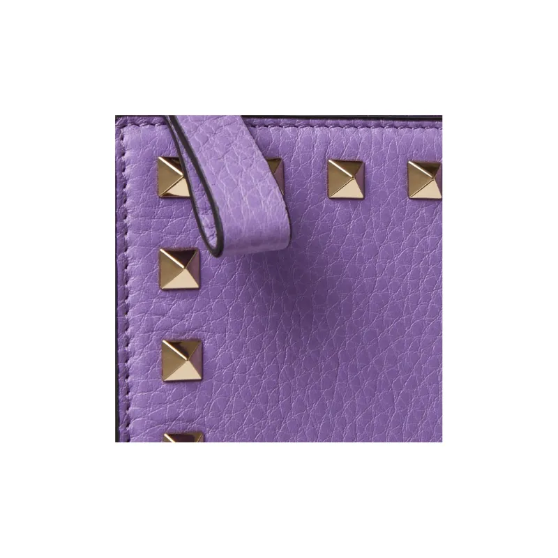 Valentino Rockstud Grained Calfskin Wallet Coin Purse Card Holder Small Size Women's Purple-4