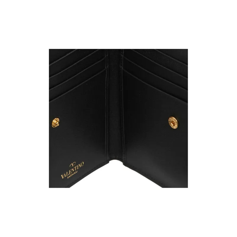 Valentino GARAVANI Leather Card Holder Coin Purse Women's Black-5