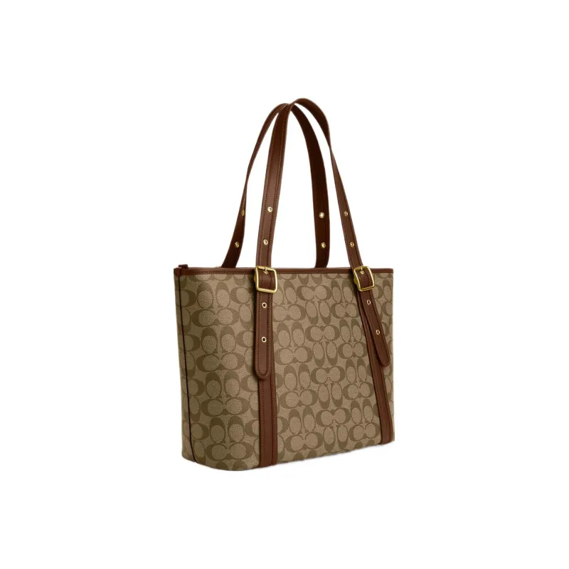 COACH Canvas With Leather Canvas Bag, Tote Bag, Shopping Bag, Handbag, Shoulder Bag Women's Khaki-1