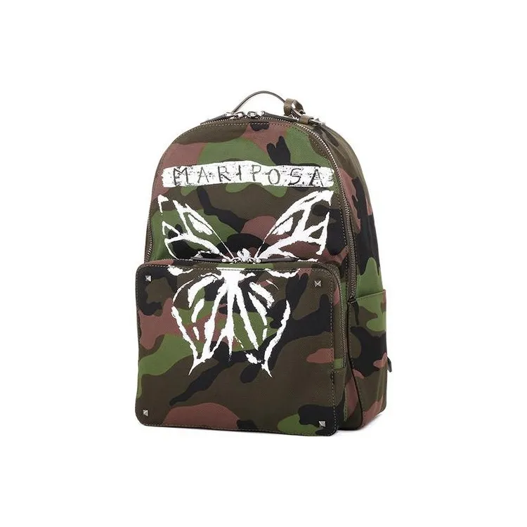 Valentino Canvas With Leather Backpack Unisex Army Green-1