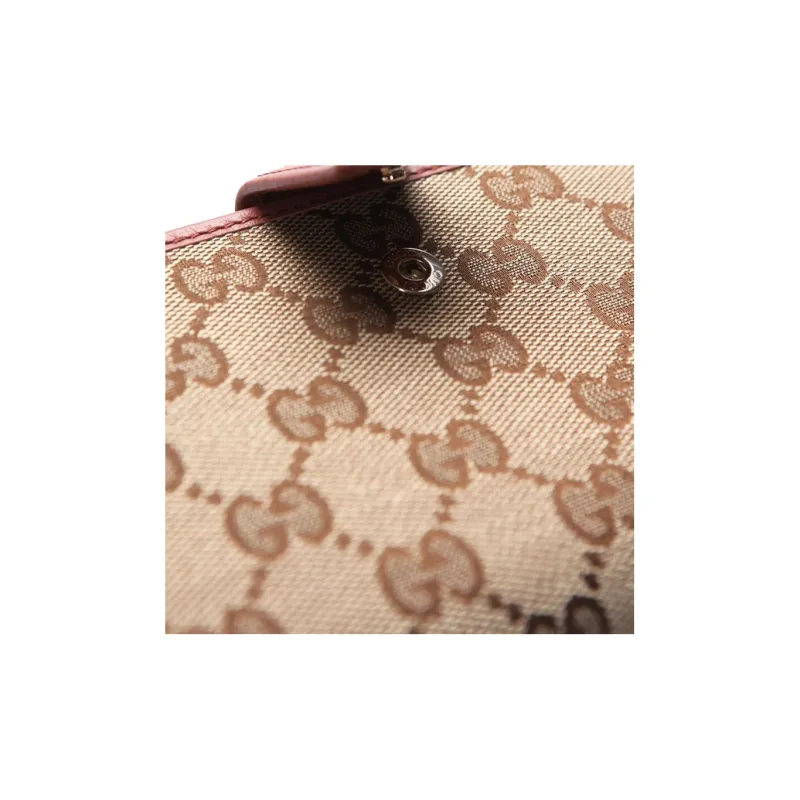 GUCCI Fabric With Leather Handheld Wallet Women's Beige Yellow-9