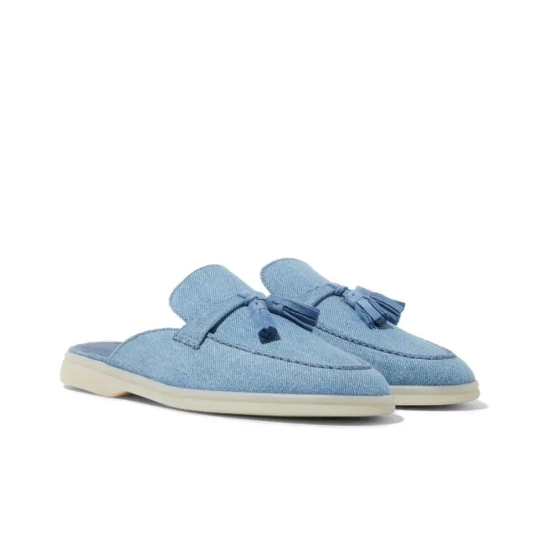 SCAROSSO Lucrezia Tassel detail Denim Slippers Women's-2