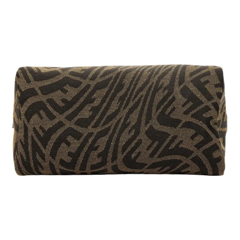 FENDI Cow Leather Toiletry Bag Clutch Makeup Bag Women's Yellow/Brown-3
