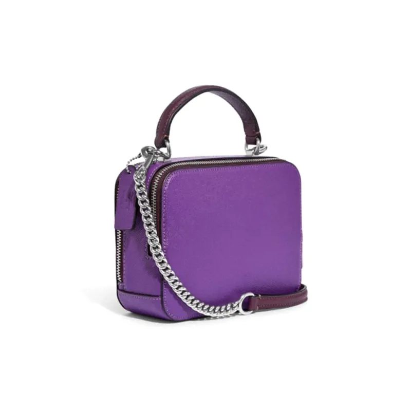 COACH Disney Collaboration BOX CROSSBODY Cow Split Leather Clutch Women's Dark Purple-1