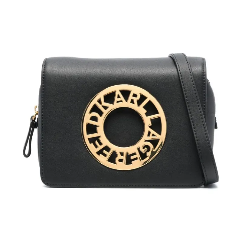 KARL LAGERFELD Calfskin Shoulder Bag, Crossbody Bag Women's Black/Gold-0