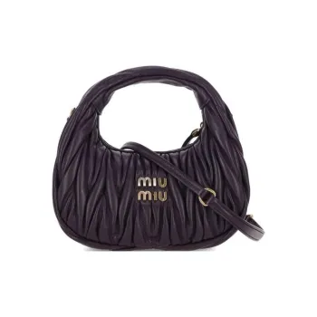 MIU MIU Wander Series Sheepskin Hobo Bag Shoulder Bag Crossbody Handbag Mini Women's Dark Purple