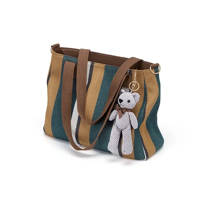 CinvaiKrose Shoulder Bags Blue With Charm Bag Cover, Stripes Position Random Shipment-4