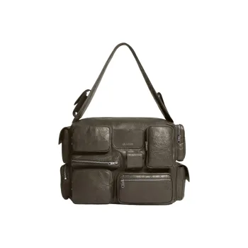 Balenciaga Superbusy Arena Sheepskin Fabric Blend Handbag Shoulder Bag Men's Dark Green