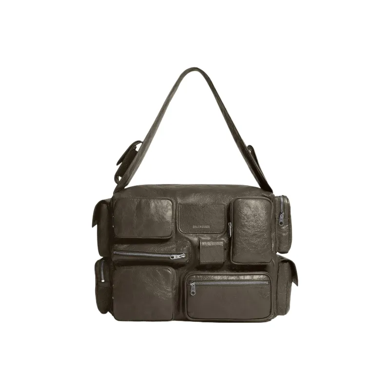 Balenciaga Superbusy Arena Sheepskin Fabric Blend Handbag Shoulder Bag Men's Dark Green-0