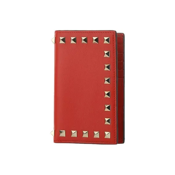 Valentino Cow Leather Card Holder Wallet Women's Red-1