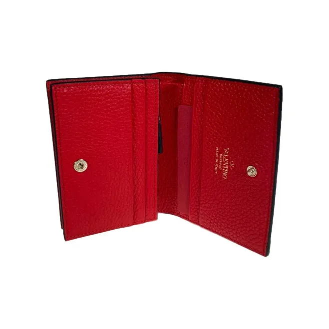 Valentino Cow Leather Card Holder Wallet Women's Red-2