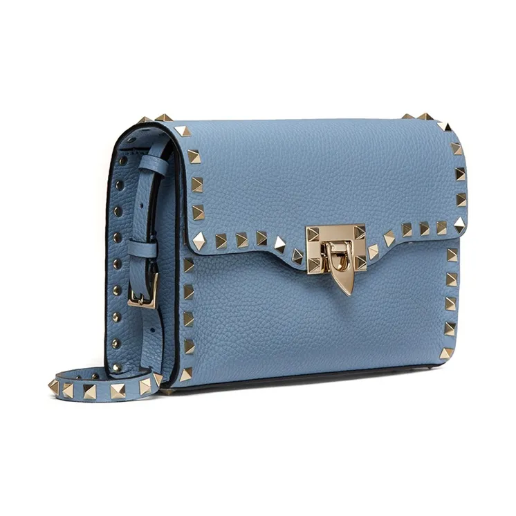 Valentino Rockstud Calfskin Messenger Bag Shoulder Bag Crossbody Bag Women's Transparent Blue-2