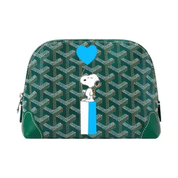 GOYARD Vendôme Canvas With Calfskin Dog's Teeth Toiletry Bag Makeup Bag Women's Green/Blue Heart-Shaped Balloons