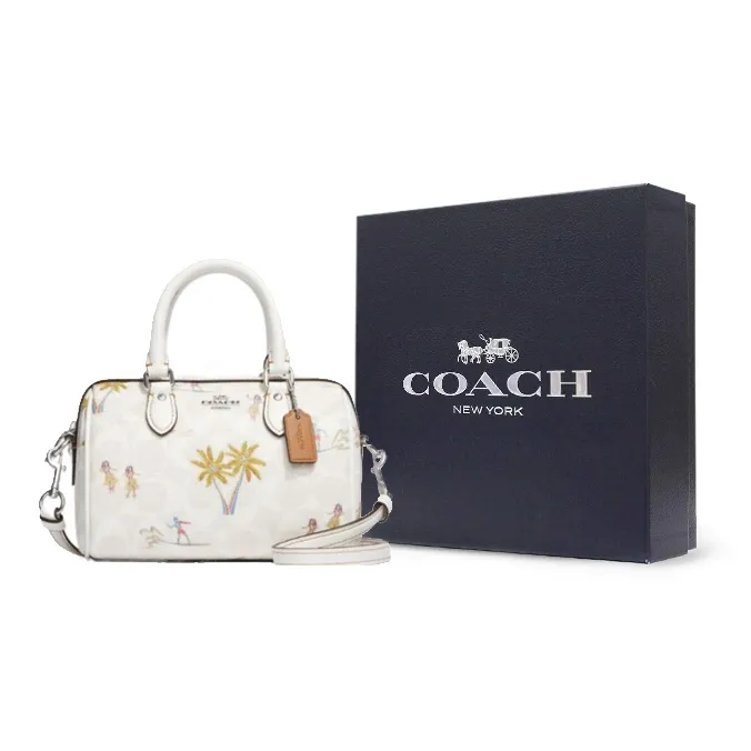 COACH Rowan Leather Boston Bag One Shoulder Handbags Small Size Women's White-8