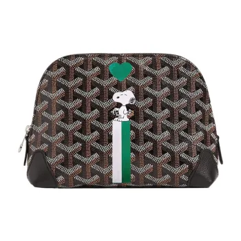 GOYARD Vendôme Canvas With Calfskin Dog's Teeth Toiletry Bag Makeup Bag Women's Black/Green Heart-Shaped Balloons