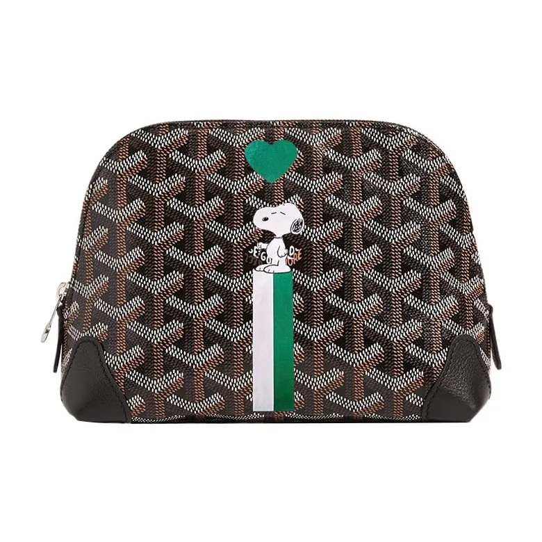 GOYARD Vendôme Canvas With Calfskin Dog's Teeth Toiletry Bag Makeup Bag Women's Black/Green Heart-Shaped Balloons-0