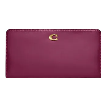 COACH Skinny Wallet Calfskin Coin Purse, Clutch Wallet Regular Women's Dark Plum