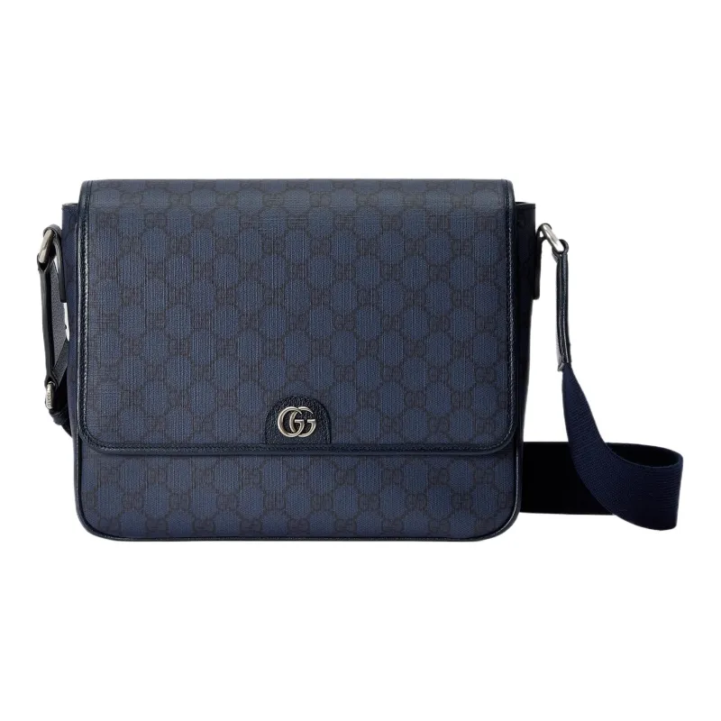GUCCI Ophidia Canvas With Leather Canvas Bag, Messenger Bag, Shoulder Bag, Crossbody Bag Medium Size Men's Blue/Black-0
