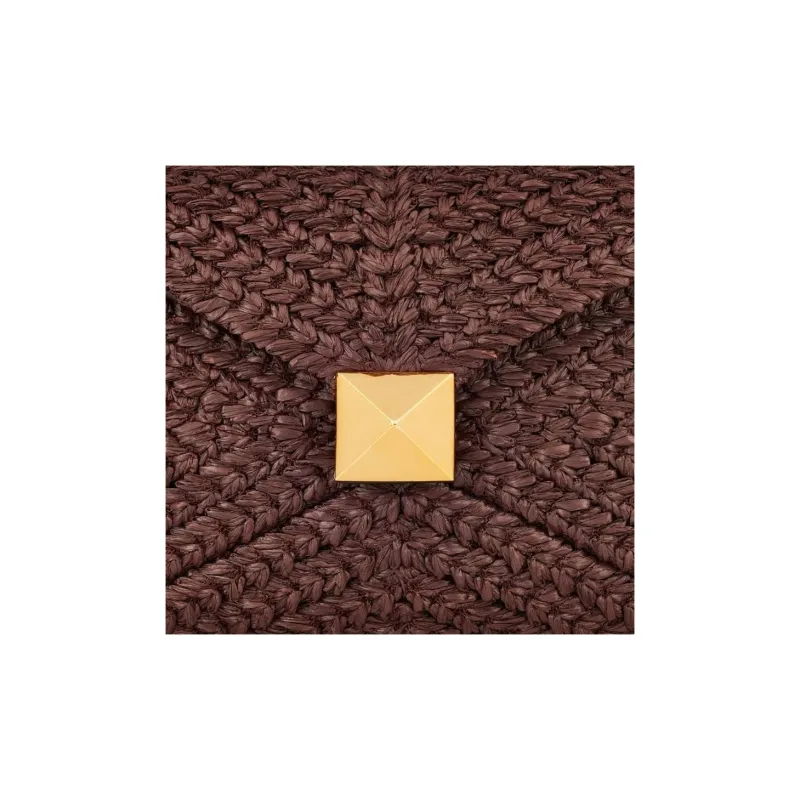 Valentino Raffia And Calfskin Detail Crossbody One Shoulder Clutch Regular Women's Brown-3