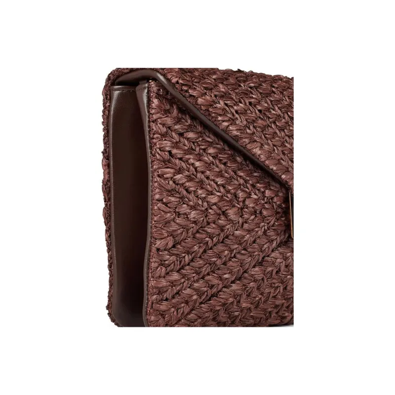 Valentino Raffia And Calfskin Detail Crossbody One Shoulder Clutch Regular Women's Brown-4