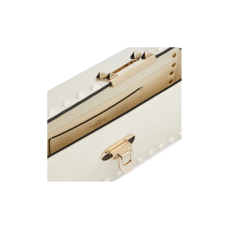 Valentino Rockstud Smooth Calf Leather Handbag Shoulder Bag Women's Ivory White-5