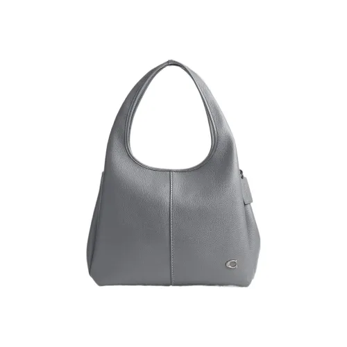 COACH Lana Polished Pebble Leather Handbag, Shoulder Bag Large Size Women's Dark Gray