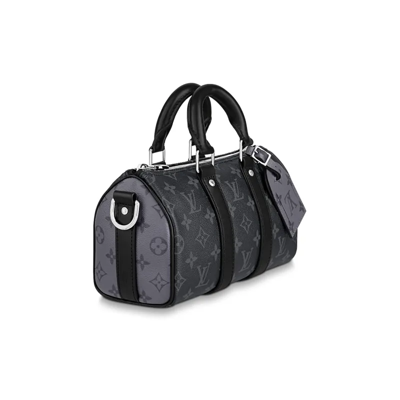 LOUIS VUITTON Keepall Coated Canvas With Leather Trim Handbag Shoulder Bag Crossbody Bag Regular Men's Black/Gray-2