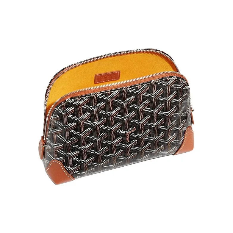 GOYARD Vendôme Canvas With Calfskin Dog's Teeth Toiletry Bag Makeup Bag Women's Brown/Green Heart-Shaped Balloon-2