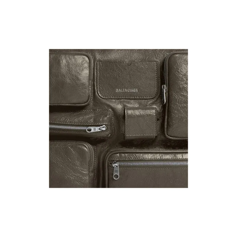 Balenciaga Superbusy Arena Sheepskin Fabric Blend Handbag Shoulder Bag Men's Dark Green-4