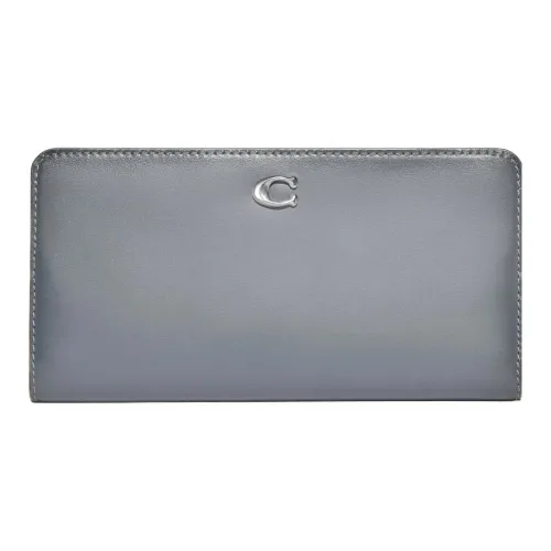 COACH Skinny Wallet Calfskin Coin Purse, Clutch Wallet Regular Women's Gray
