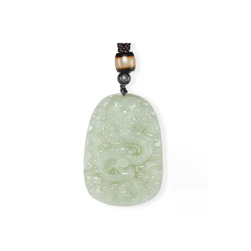 Cuiya Golden Building Hetian Jade Pendants Pale Greenish White Jade Unisex
