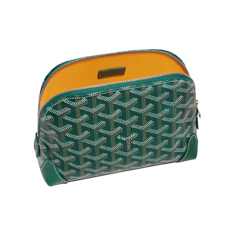 GOYARD Vendôme Canvas With Calfskin Dog's Teeth Toiletry Bag Makeup Bag Women's Green/Green Heart-Shaped Balloon-2