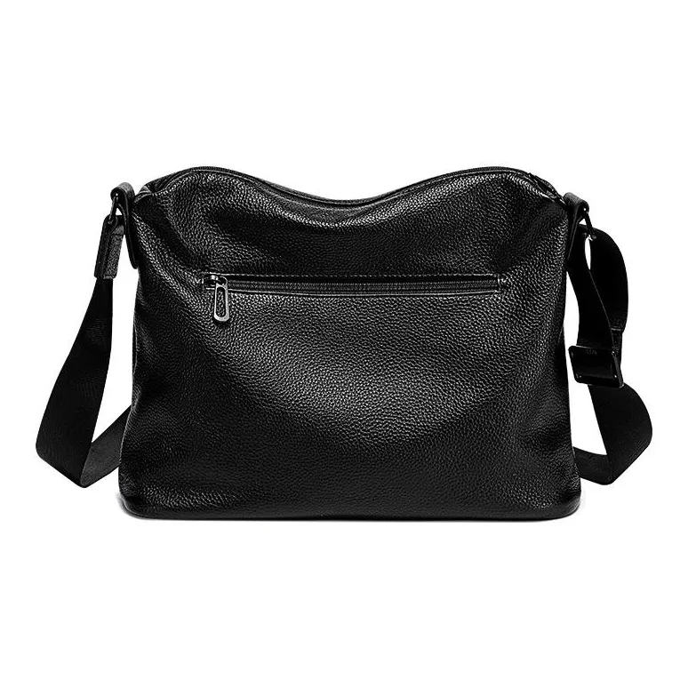 BJIAX Top Grain Cow Leather Crossbody Bag Men's Black-1