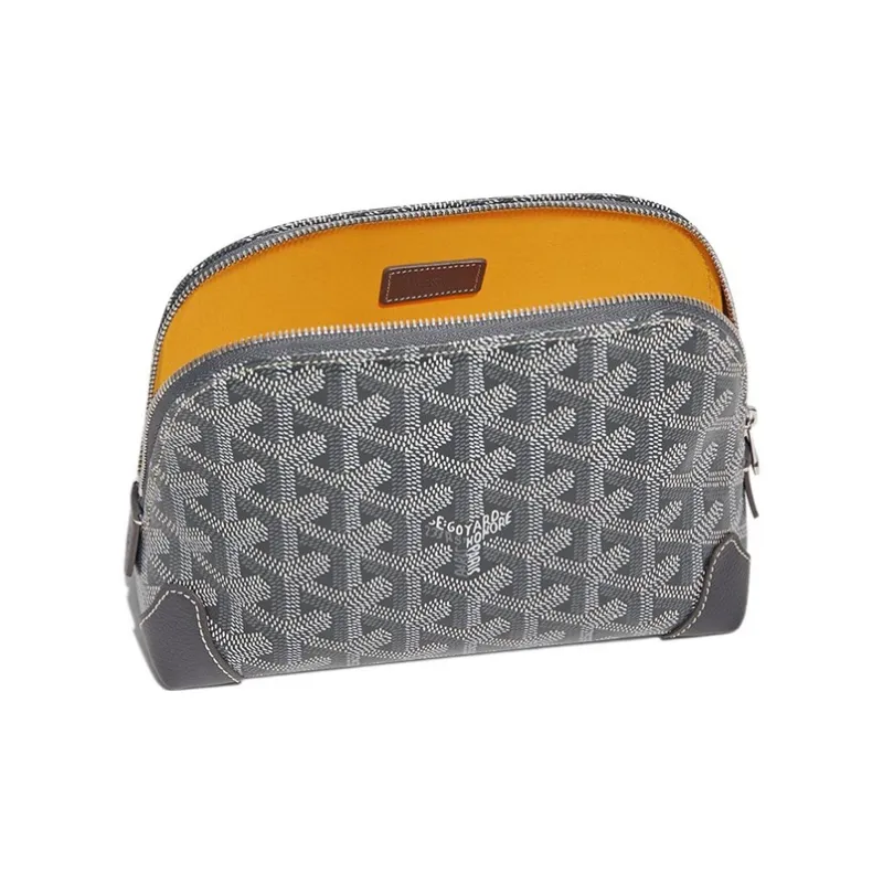 GOYARD Vendôme Canvas With Calfskin Dog's Teeth Toiletry Bag Makeup Bag Women's Gray/Pink Heart Balloon-2