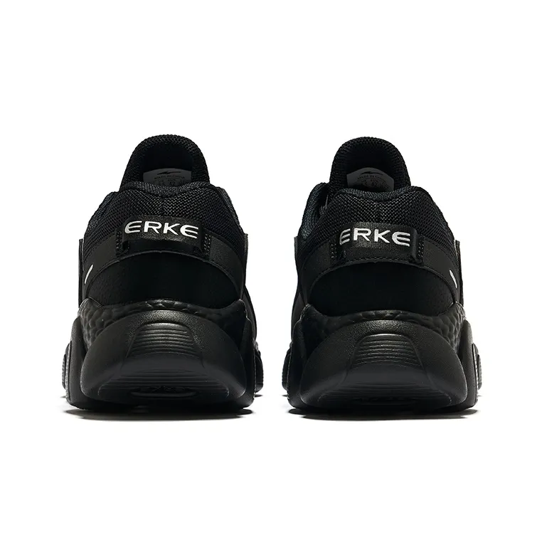 Erke Cushioned Slip Resistant Abrasion Resistant Low Top Casual Running Shoes Men's Jet Black-3