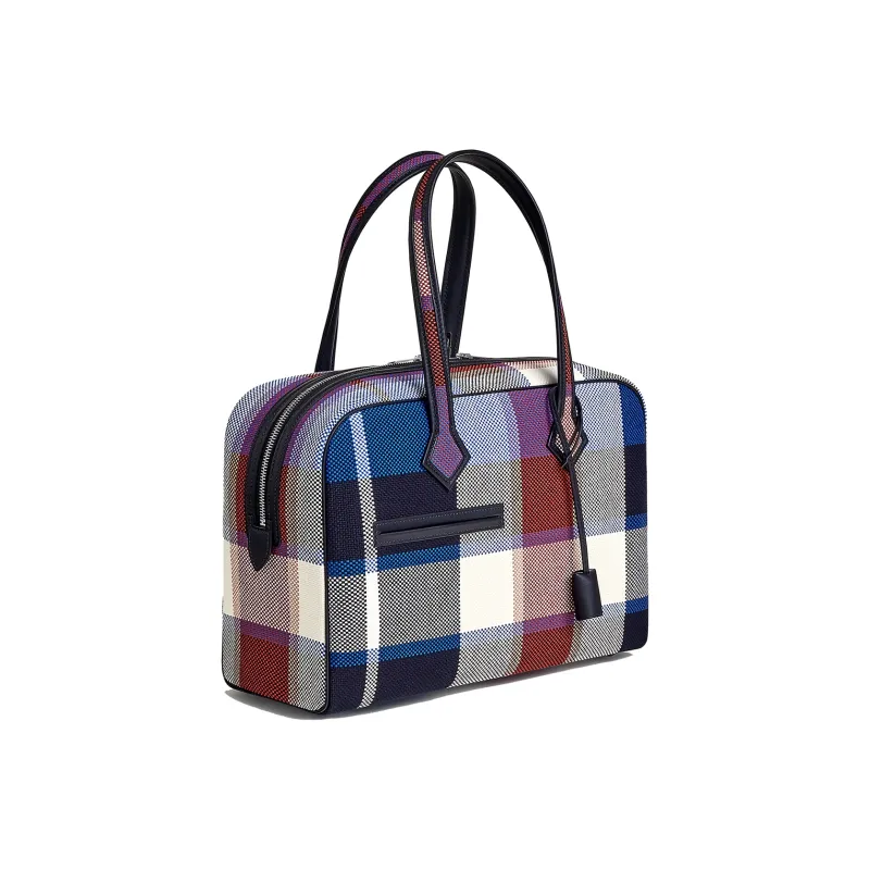 HERMES Canvas With Swift Calfskin Handbag Women's Marine Blue/Light Beige/Black/Billiard Blue/Black-1