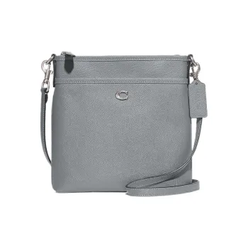COACH Kitt Cross Grain Leather Messenger Bag, Shoulder Bag, Crossbody Bag Trumpets Women's Gray