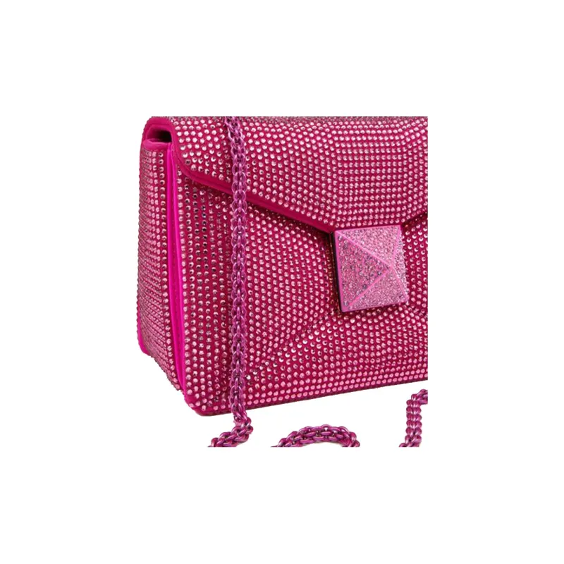 Valentino One Stud Rhinestone Embroidery Crossbody Bag, Shoulder Bag Women's Pink-4