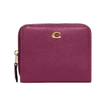 COACH Billfold Wallet Pebbled Leather Card Holder Wallet Regular Women's Dark Plum