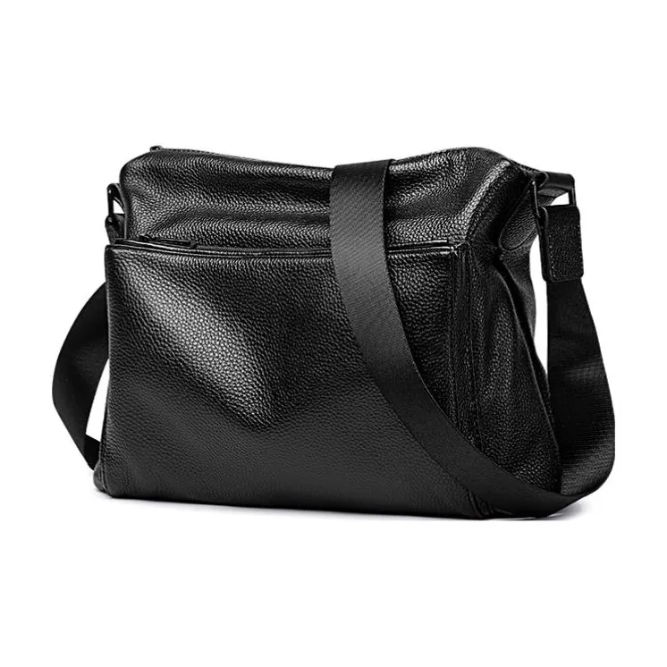 BJIAX Top Grain Cow Leather Crossbody Bag Men's Black-2