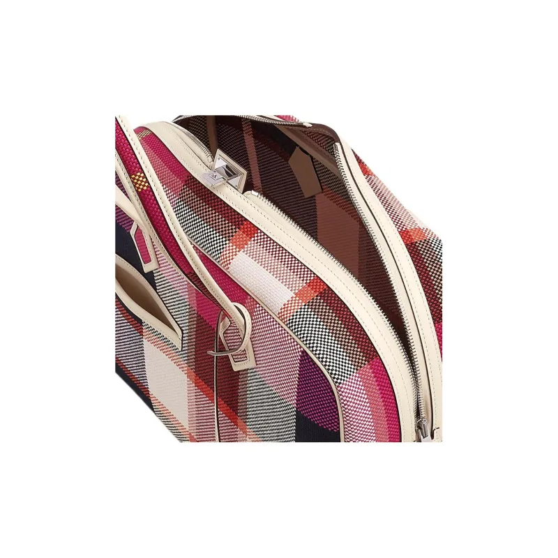 HERMES Canvas With Swift Calfskin Handbag Women's Marine Blue/Light Beige/Black/Raspberry/Cream White-2