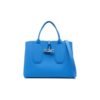 LONGCHAMP Roseau Cow Leather Tote Bag, Shopping Bag, Shoulder Bag, Crossbody Bag, Handbag Medium Size Women's Blue