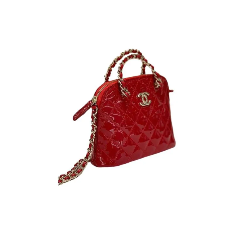 CHANEL Patent Leather Calfskin One Shoulder Crossbody Handbag Clutch Regular Women's Rouge Red-1