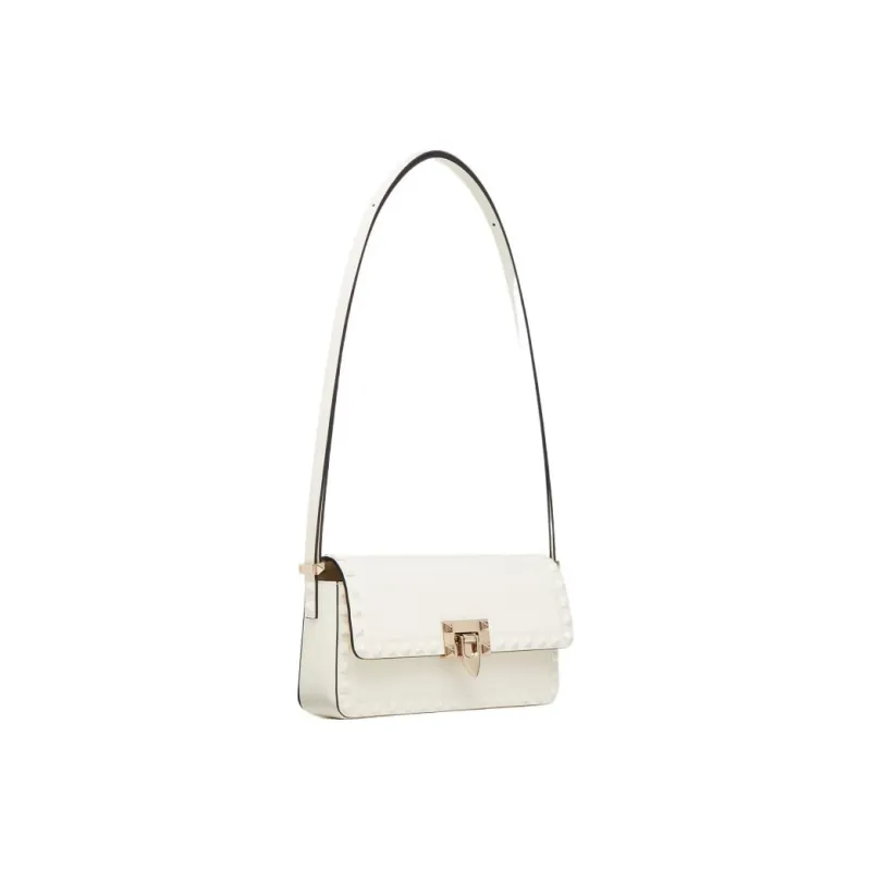 Valentino Rockstud Smooth Calf Leather Handbag Shoulder Bag Women's Ivory White-1